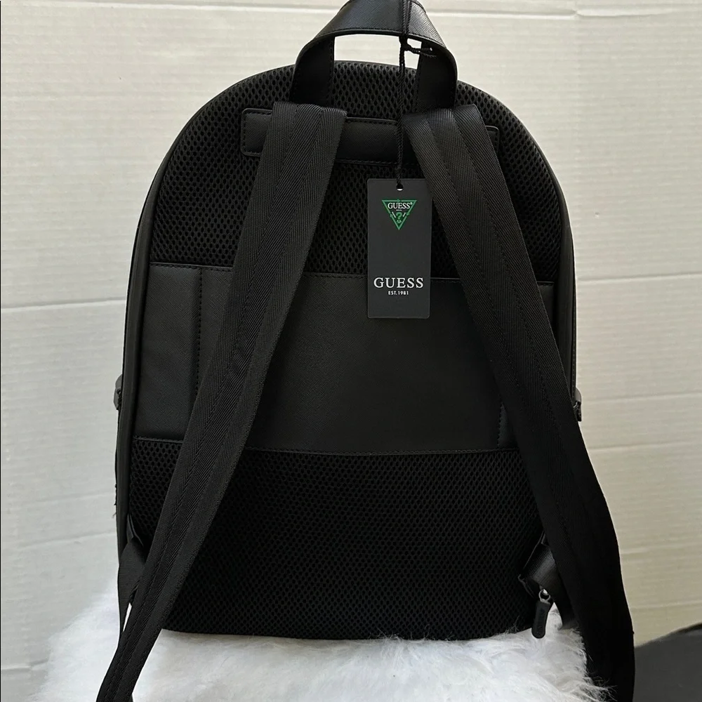 New Guess Black Backpack with Silver Accents